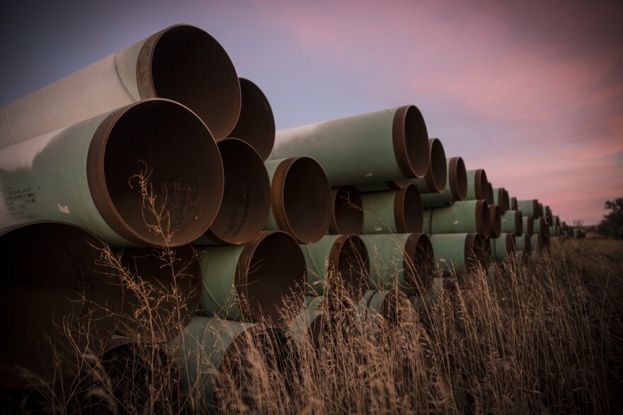 GASCOYNE, ND - OCTOBER 14:  Miles of unused pipe, prepared for the proposed Keystone XL pipeline, sit in a lot on October 14, 2014 outside Gascoyne, North Dakota.  (Photo by Andrew Burton/Getty Images)