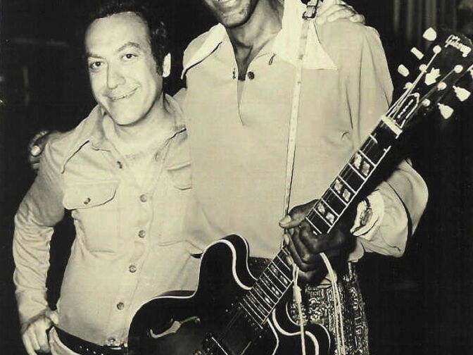 Art Laboe, left, with Chuck Berry. Laboe was the first disc jockey to play both black and white artists on the air.