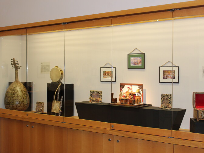 Syrian artifacts on display at Cal State Fullerton's Pollak Library.