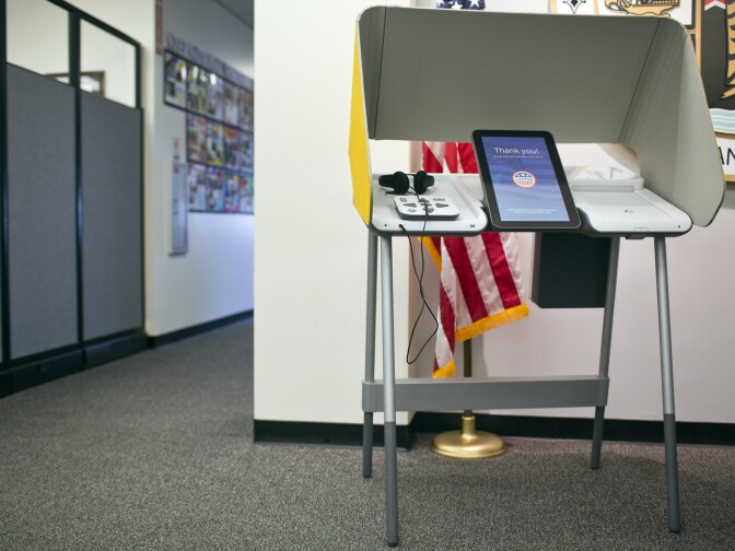 A prototype at the Los Angeles County Registrar-Recorder/County Clerk shows the design and materials that would be used with a new ballot marking device.