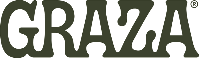 Graza olive oil logo in olive green color reading "GRAZA"