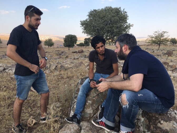 Documentarian Evgeny Afineevsky filming Syrian revolutionary icon Abdul Baset Al-Sarout for "Cries from Syria."