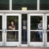 People inside remain sheltered in place on Wednesday, June 1, 2016 following a murder-suicide on the University of California, Los Angeles campus.