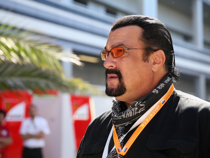 Actor Steven Seagal attends a qualifying race ahead of the Russian Formula One Grand Prix at Sochi Autodrom on October 11, 2014 in Sochi, Russia.