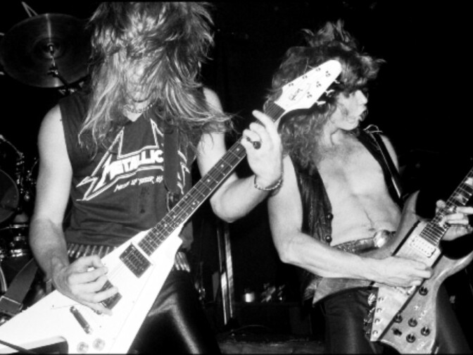 Metallica’s James Hetfield and Dave Mustaine in full “whiplash” mode at the Stone, San Francisco 1983 