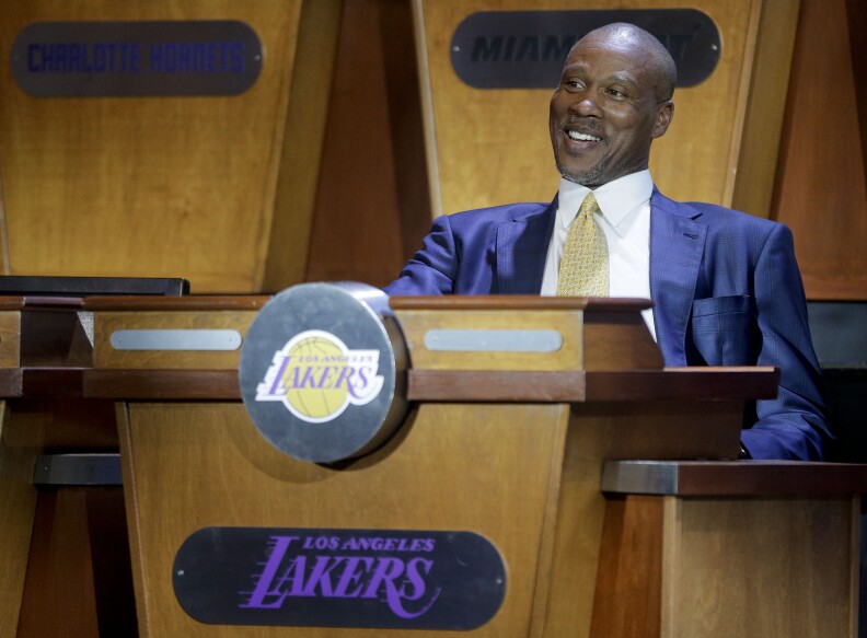 Los Angeles Lakers coach Byron Scott smiles as the studio begins to fill before the NBA basketball draft lottery, Tuesday, May 19, 2015, in New York. (AP Photo/Julie Jacobson)