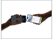 Two hands hold iPhones with examples of ID on them.