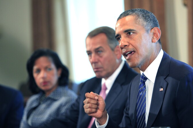 U.S. President Barack Obama meets with members of Congress in the cabinet room of the White House on September 3, 2013 in Washington, DC. Obama is urging Congress to authorize military action against Syria, and says he is willing to work with lawmakers on the wording of a specific resolution.
