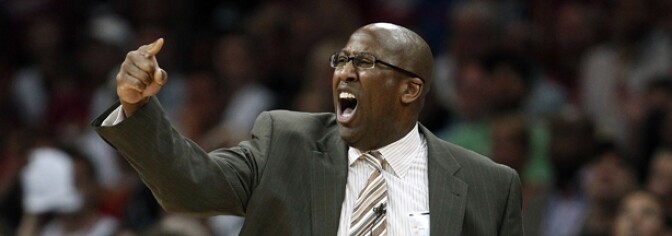 Head coach Mike Brown of the Cleveland Cavaliers calls out instructions while playing the Boston Celtics during Game One of the Eastern Conference Semifinals during the 2010 NBA Playoffs at Quicken Loans Arena on May 1, 2010 in Cleveland, Ohio.