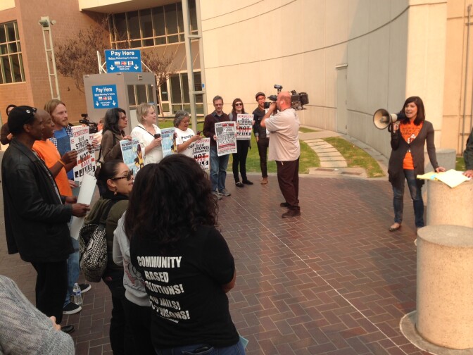 Anti-jail protesters outside the Century Regional Detention Facility in Lynwood. 