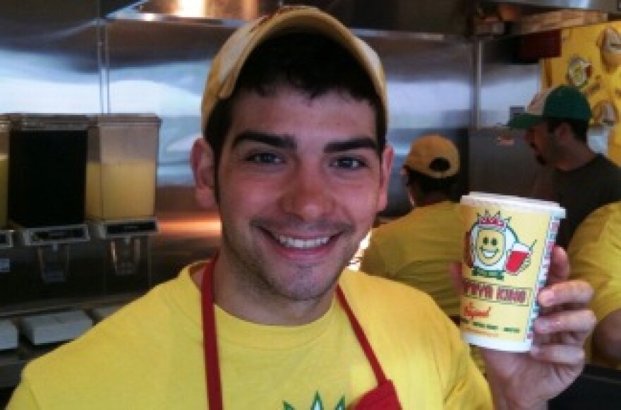 Cheerful service at Papaya King, even at 11 in the morning, from Michael Palladini.
