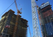 The $1 billion Metropolis project in downtown Los Angeles is funded by Greenland, a Chinese state-owned real estate behemoth. (Photo by Ben Bergman/KPCC )