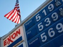 Prices for gas at an Exxon gas station on Capitol Hill are seen in Washington, DC.