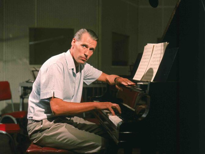 Record producer George Martin at Abbey Road Studios.