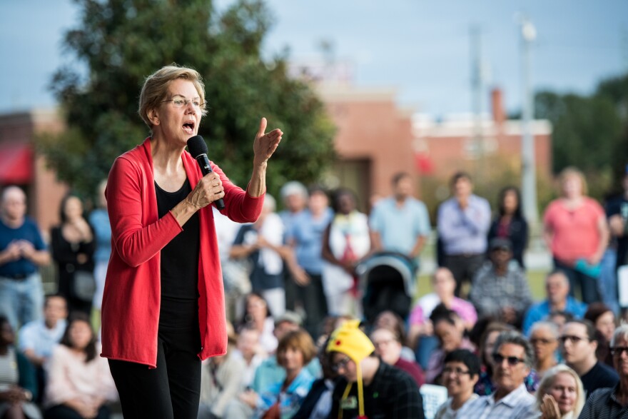 FLORENCE, SC - OCTOBER 26: Democratic presidential candidate, Sen. Elizabeth Warren (D-MA) addresses a crowd outside of the Francis Marion Performing Arts Center October 26, 2019 in Florence, South Carolina. Many presidential hopefuls campaigned in the early primary state over the weekend, scheduling stops around a criminal justice forum in the state capital. (Photo by Sean Rayford/Getty Images)