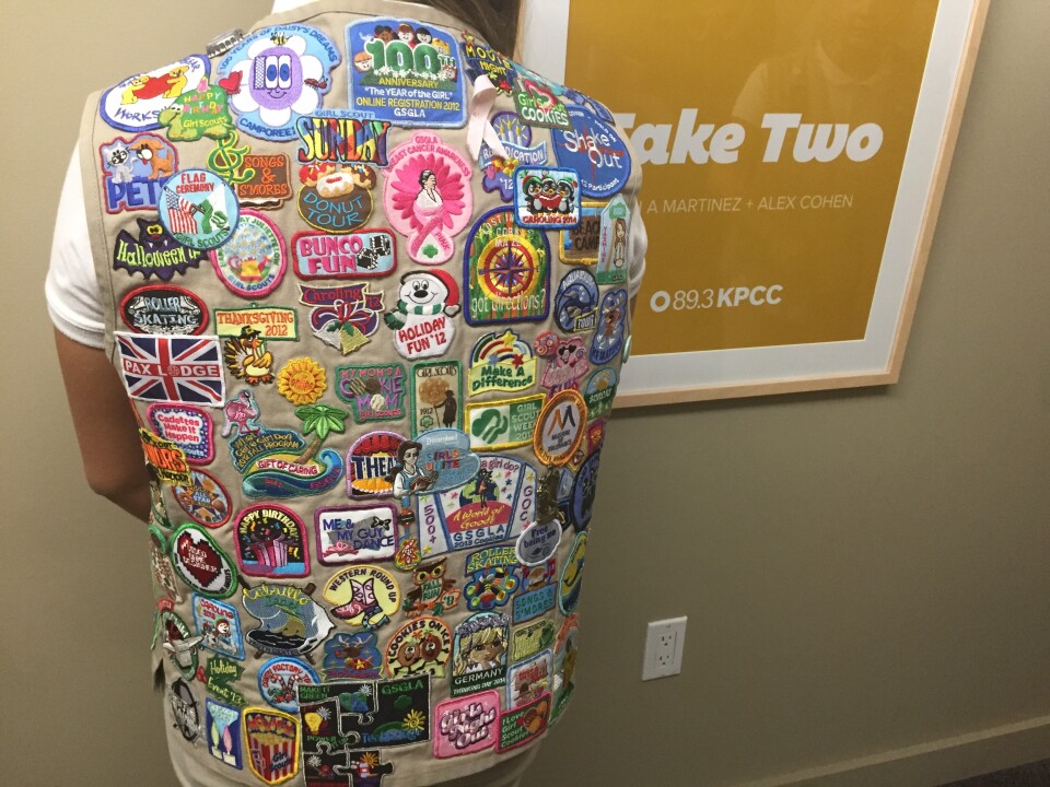 Senior Girl Scout Yasmine Corel shows off her Girl Scout patches.