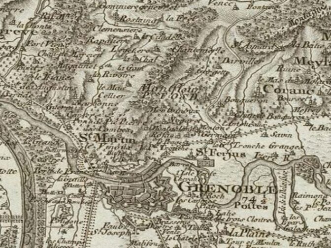 Three generations of the Cassini family worked on this national survey of France between 1750 and 1815. This detail shows the area around Grenoble, at the foot of the Alps. End to end, its 182 sheets would be 11.8 meters high by 11.5 meters wide.
