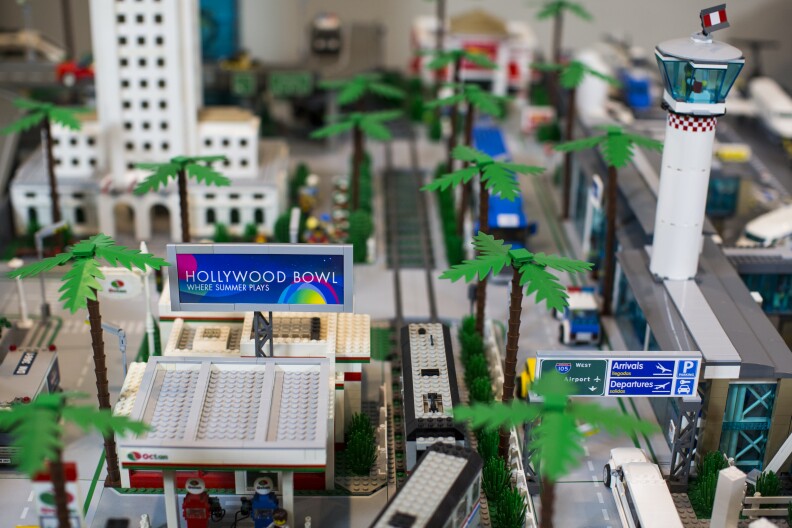 A billboard for the Hollywood Bowl stands as part of Jorge Parra Jr.'s Lego version of LA, which spans about eight by nine feet.