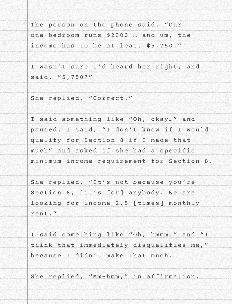 Illustration of lined paper with text