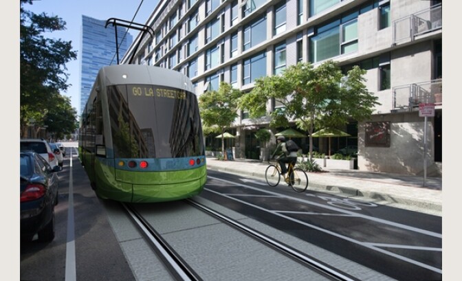 Image depicting a proposed streetcar to run in downtown L.A.