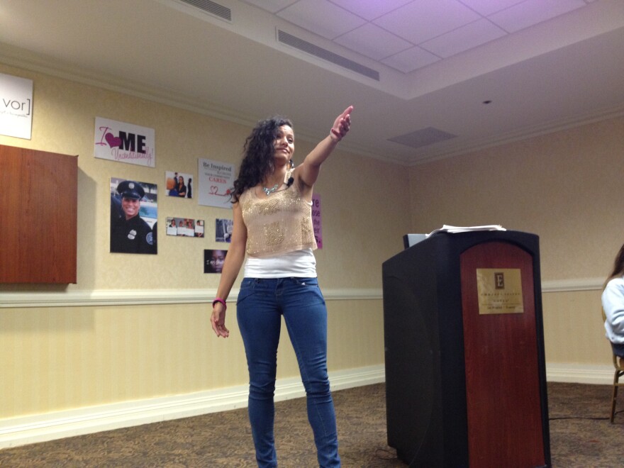 Withelma Ortiz-Macey of Oakland, CA talks to a group of girls enrolled in L.A. County's program for sexually exploited teenagers about escaping the life.