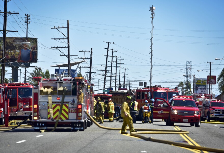 A structure fire at the Animo South Los Angeles Charter High School Tuesday afternoon caused a roof collapse and large response from the Los Angeles County Fire Department. 
