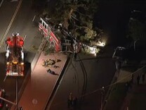 A screen shot from video shot by a helicopter of an accident involving a fire truck in Orange County on March 13, 2013.