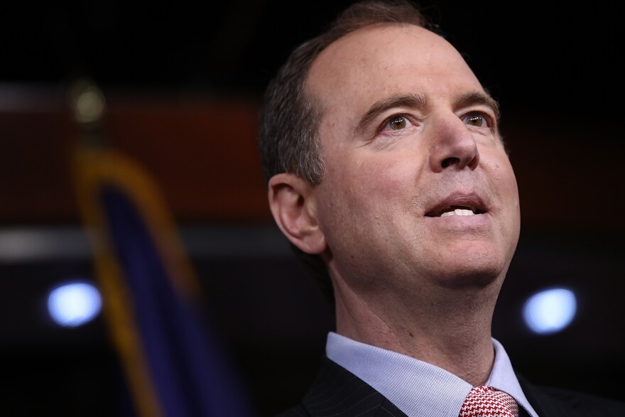 WASHINGTON, DC - MARCH 22:  Rep. Adam Schiff (D-CA), ranking member of the House Permanent Select Committee on Intelligence, responds to committee chairman Devin Nunes's comments earlier in the day about incidental collection of communications relating to U.S. President Donald Trump during the period of the presidential transition March 22, 2017 in Washington, DC. During the press conference Schiff indicated frustration with the actions of Nunes after briefing the press and White House before speaking with him, the highest ranking Democrat on the committee.  (Photo by Win McNamee/Getty Images)