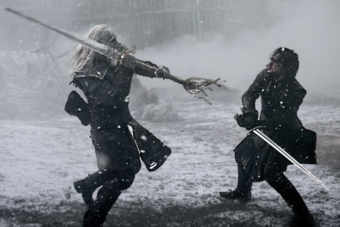Jon Snow faces off against a White Walker in "Game of Thrones."