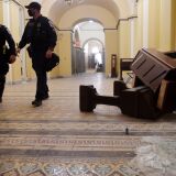 TOPSHOT - Damage is seen inside the US Capitol building early on January 7, 2021 in Washington, DC, after supporters of US President Donald Trump breeched security and entered the building during a session of Congress. - Donald Trump's supporters stormed a session of Congress held today, January 6, to certify Joe Biden's election win, triggering unprecedented chaos and violence at the heart of American democracy and accusations the president was attempting a coup. (Photo by Olivier DOULIERY / AFP) (Photo by OLIVIER DOULIERY/AFP via Getty Images)