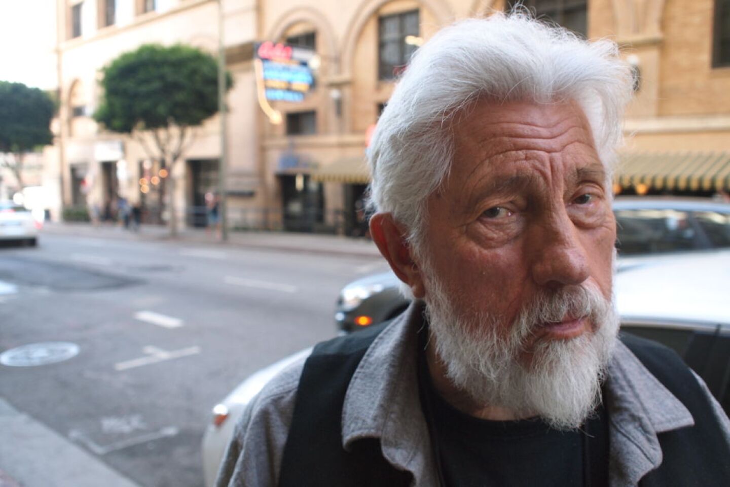 Artist Ed Moses in Downtown LA. Cole's restaurant in the background.