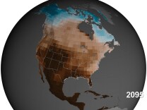 Soil moisture 30 cm below ground projected through 2100 for a high CO2 emissions scenario. The soil moisture data are standardized to the Palmer Drought Severity Index and are deviations from the 20th century average.