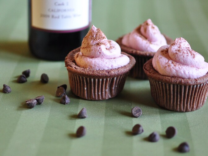 File: Chocolate cupcakes with red wine buttercream frosting. 


