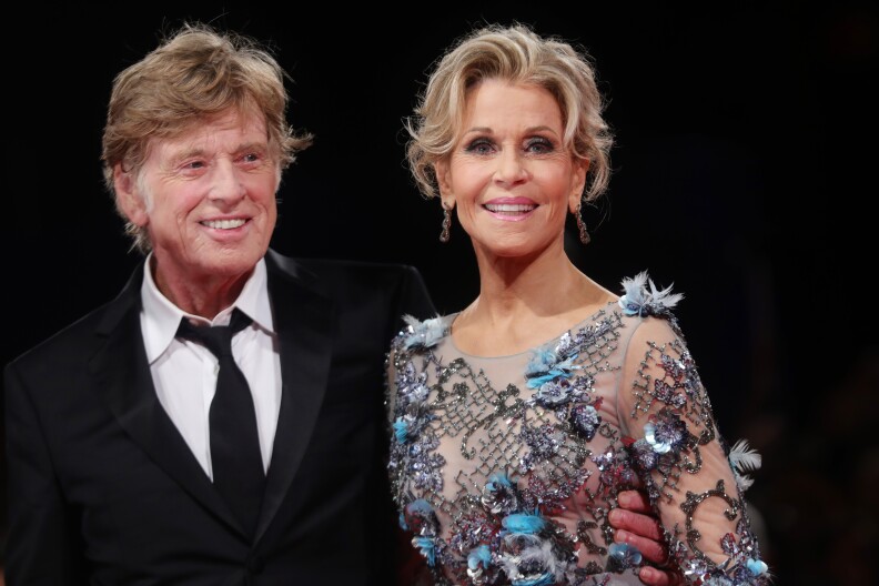 VENICE, ITALY - SEPTEMBER 01:  Jane Fonda and Robert Redford walk the red carpet ahead of the 'Our Souls At Night' screening during the 74th Venice Film Festival at Sala Grande on September 1, 2017 in Venice, Italy.  (Photo by Vittorio Zunino Celotto/Getty Images)