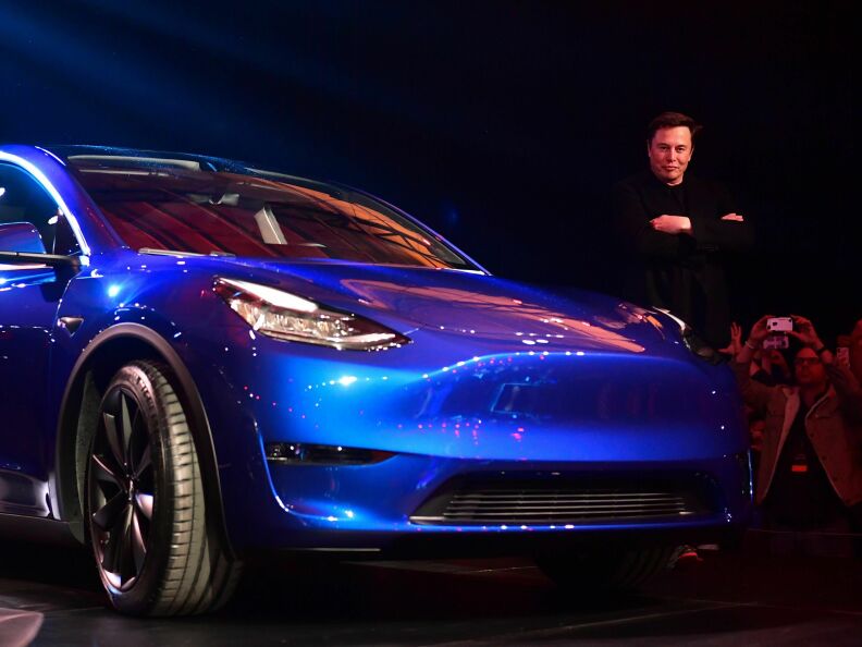 Tesla shareholders say CEO Elon Musk, pictured here unveiling the Model Y in Hawthorne in 2019, brought undue financial risk to the company by tweeting about a possible buyout.