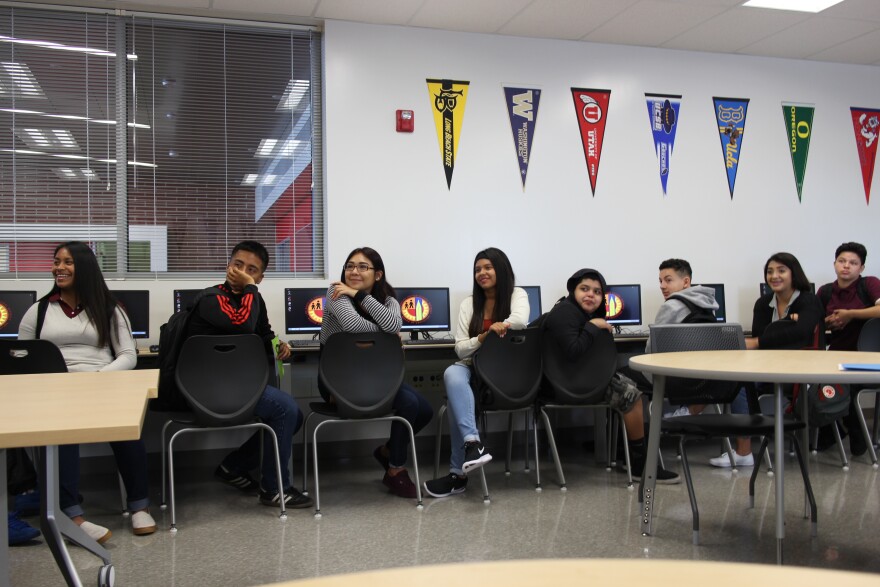 Students listen in a computer lab at L.A. Unified's Fremont High School in South Los Angeles.