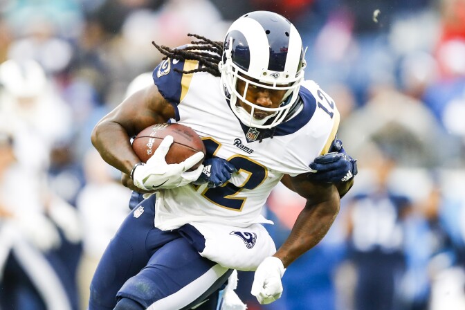Wide receiver Sammy Watkins #12 of the Los Angeles Rams carries the ball against the Tennessee Titians at Nissan Stadium on December 24, 2017 in Nashville, Tennessee.