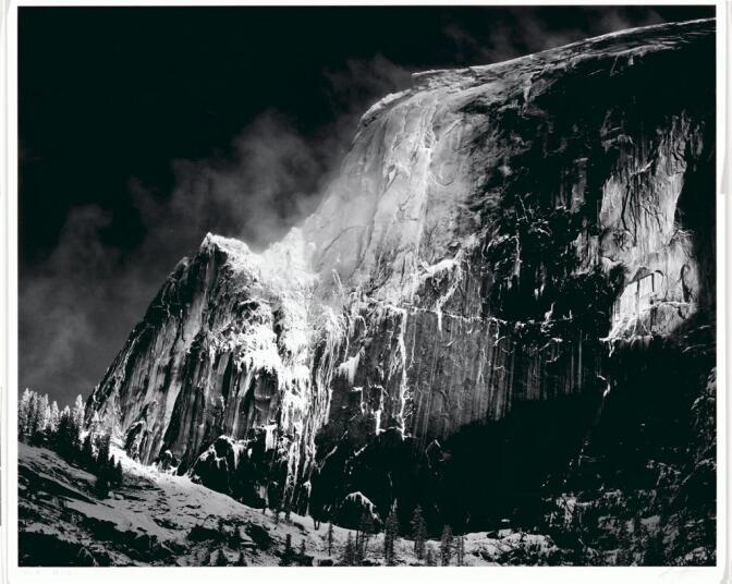 Ansel Adams, Half Dome, Blowing Snow, Yosemite National Park, California, circa 1955, gelatin silver print. Copyright 2016 The Ansel Adams Publishing Rights Trust