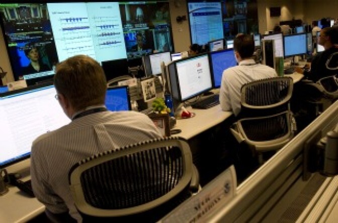 Analysts at the National Cybersecurity & Communications Integration Center (NCCIC) prepare for Cyber Storm III, a national-level cybersecurity exercise during a media session at their headquarters in Arlington, VA.