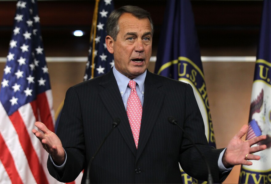U.S. Speaker of the House Rep. John Boehner (R-OH) speaks during a news conference February 16, 2012 on Capitol Hill in Washington, DC. Boehner is making amends with the conservative wing of his party by allowing Tea Party lawmakers to vote on de-funding Obamacare. 