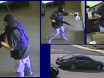 Surveillance pictures of the AK-Bandit on Wednesday, February 29, 2012, robbing the California Bank & Trust on the 5400 block of Riverside Drive in Chino, California. Investigators say he’s been using a Nissan Maxima as his getaway car.