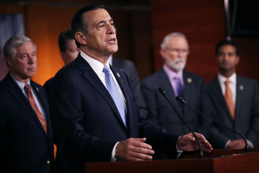 WASHINGTON, DC - NOVEMBER 09:  Rep. Darryll Issa (R-CA) is joined by more than a dozen Republican members of Congress as he speaks during a news conference about the Deferred Action for Childhood Arrivals (DACA) program at the U.S. Capitol November 9, 2017 in Washington, DC. The conservative and moderate House GOP members voiced their support for legislation that would create a permanent solutions for DACA 'Dreamers.'  (Photo by Chip Somodevilla/Getty Images)