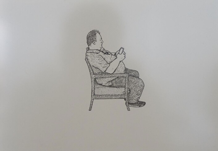 "This drawing is the American electorate, disconnected while connected. Alone in a crowd." 
