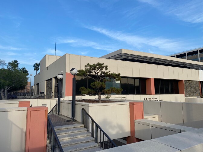 A photo of the exterior of the bridge home facility operated by the Weingart Center on Main St. in downtown Los Angeles.