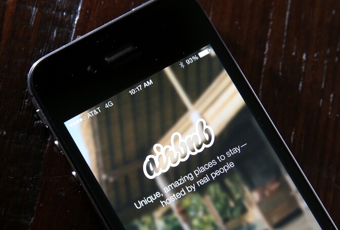 The Airbnb app is displayed on a smartphone on April 21, 2014 in San Anselmo, California. Online home-rental marketplace Airbnb Inc. is about to receive more than $450 million in investments from a group led by private-equity firm TPG. The new investments will value the startup at $10 billion, significantly higher than some publicly traded hotel chains.