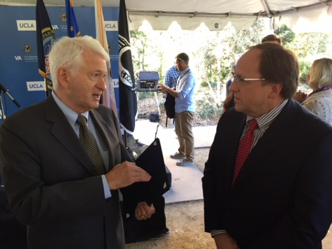 UCLA Chancellor Gene Block speaks with Steve Young, Deputy Undersecretary for Health for Operations and Management, U.S. Department of Veterans Affairs.