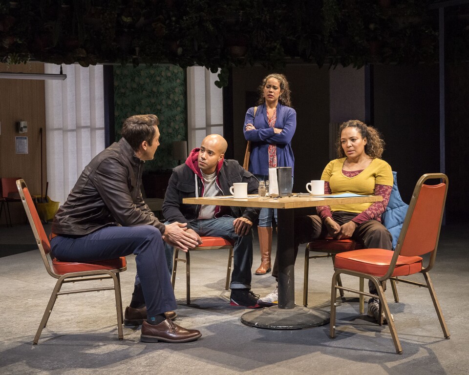 L-R: Josh Braaten, Sean Carvajal, Keren Lugo and Luna Lauren Vélez in the Center Theatre Group production of “Water by the Spoonful” at the Mark Taper Forum. Directed by Lileana Blain-Cruz and written by Quiara Alegría Hudes, “Water by the Spoonful” will play through March 11, 2018. For tickets and information, please visit CenterTheatreGroup.org or call (213) 628-2772. Media Contact: CTGMedia@CTGLA.org / (213) 972-7376. Photo by Craig Schwartz.