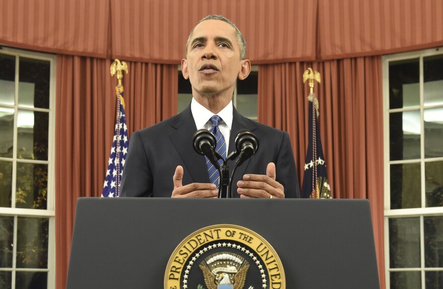 U.S. President Barack Obama addresses the country from the Oval Office on December 6, 2015 in Washington, DC.