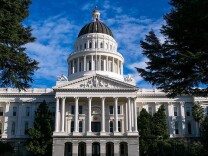 The dome and exterior of the California State Capitol building in 2015, in Sacramento.