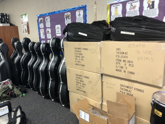 With the new funding, Beaumont Unified bought over $1 million worth of instruments, including these violins and cellos. 